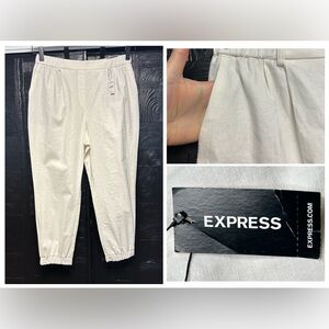 EXPRESS NWT White Ankle High Rise Pleated Linen‎ Blend Pants Size Large 33x27